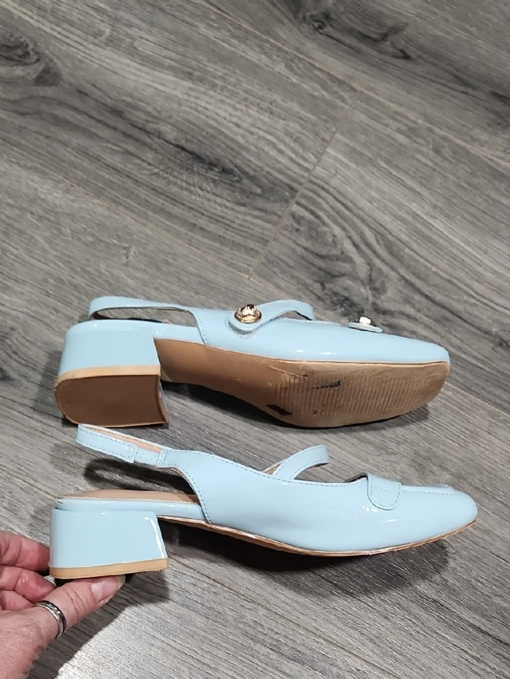 Powder Blue Patent Leather Kailee Slingback Mary Jane Sandals